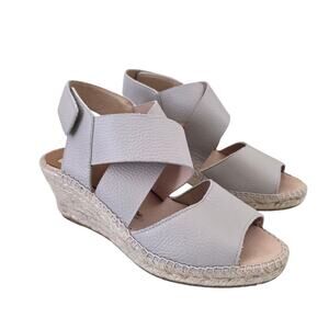 Kanna Leather Espadrille Wedge Sandals Gray Cross Strap Women Size 39 US 8.5
